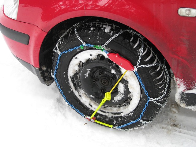 snow chains around a tyre