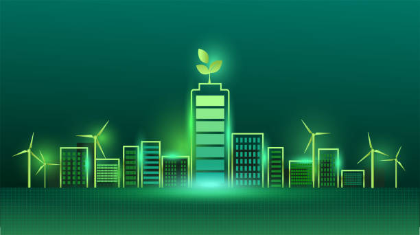 Green fleet technology illustration showing connected vehicles and data network promoting sustainable fleet management.